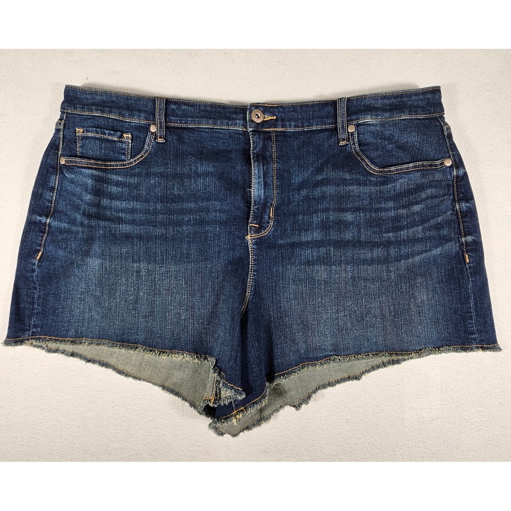Torrid Feel The Fit Denim Shorts Dark Wash Frayed Hem Size 22 17223487